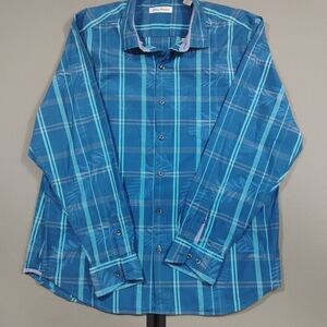 Tommy Bahama Blue Plaid Tropical Print Long Sleeve XL/TG Men's Shirt